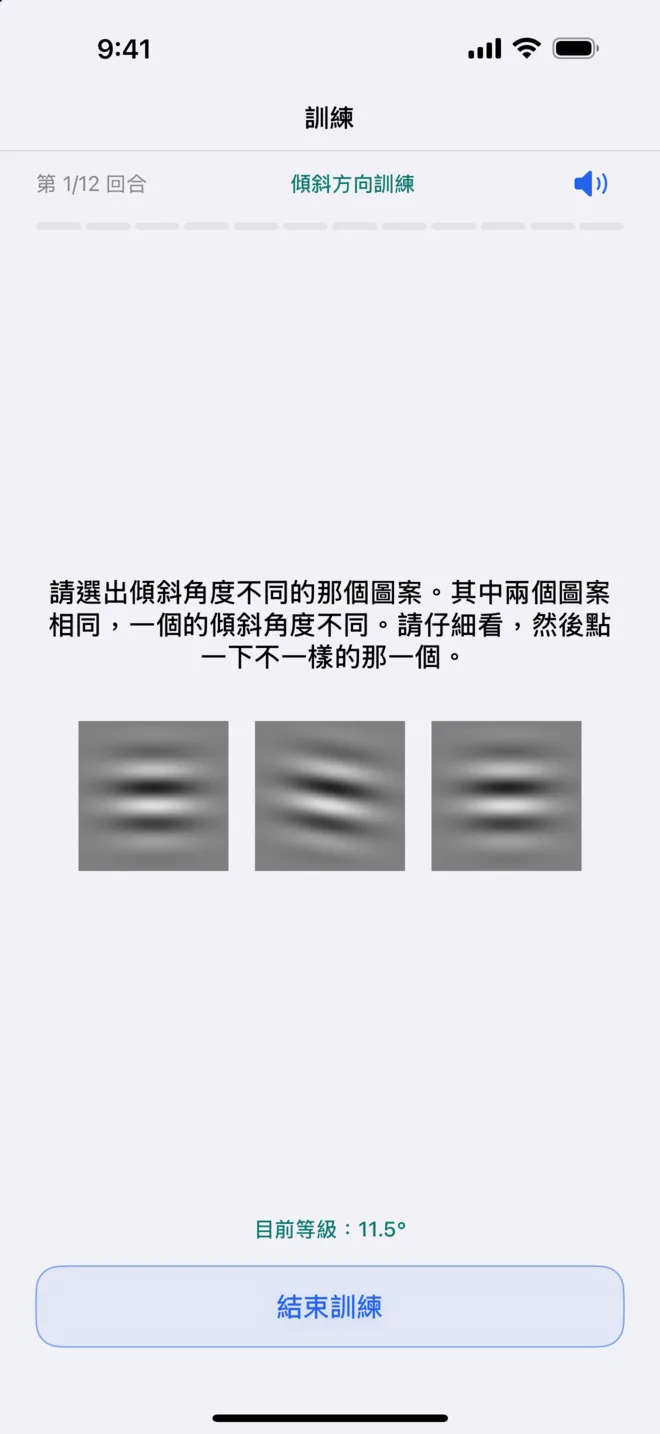 Get Visionary 傾斜方向訓練，第 1 回合（共 12 回合）